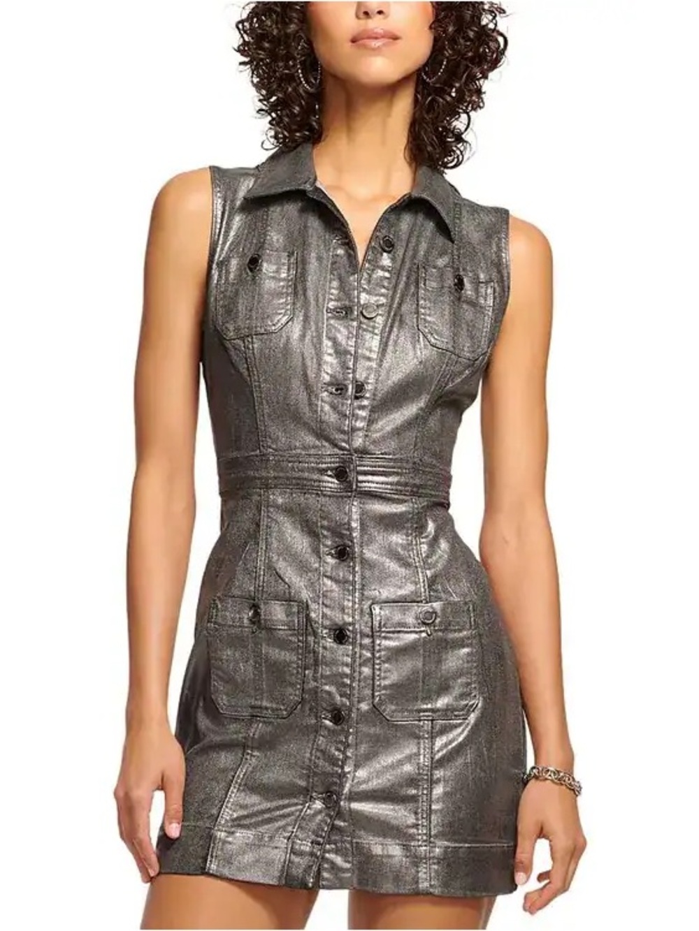 RAMY BROOK Katalina Metallic Denim Dress Gunmetal ~ NWT Size 25/XS - Retail $425